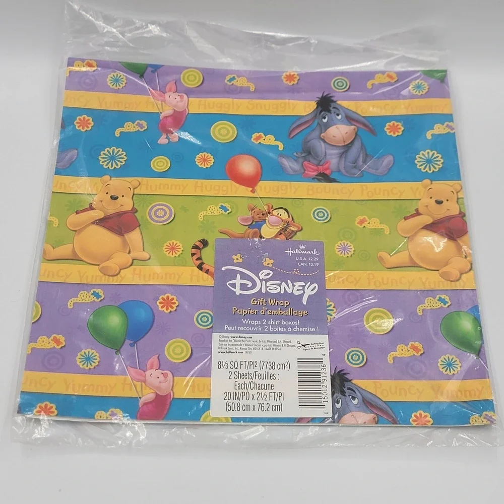 Vtg New Hallmark Disney Gift Wrap Shirt Boxes Winnie The Pooh Piglet Tigger Bday